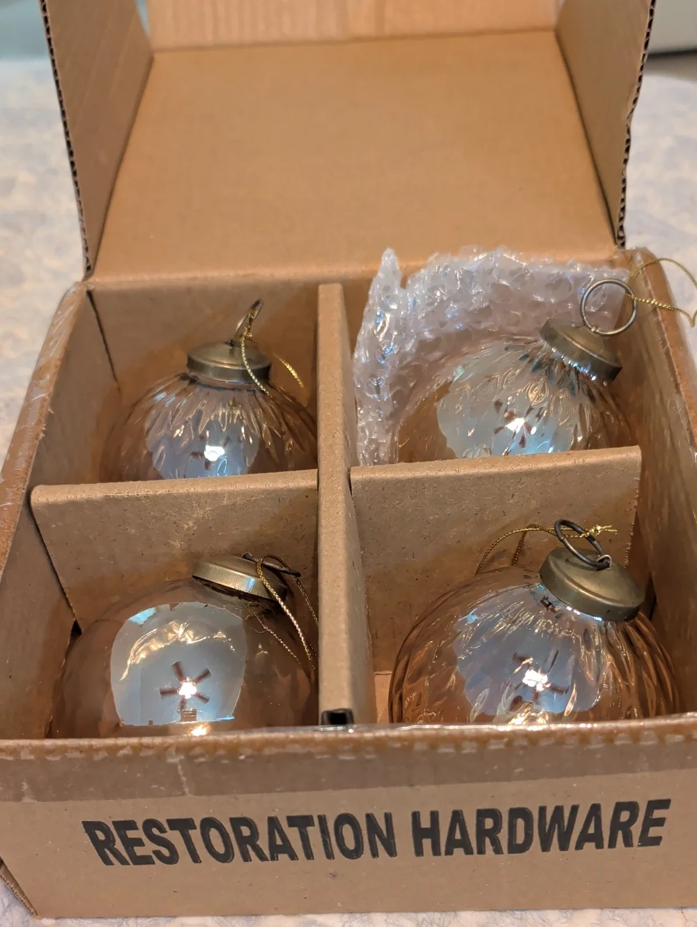 Restoration Hardware Champagne Glass Faceted Holiday Ornaments - Set of 4